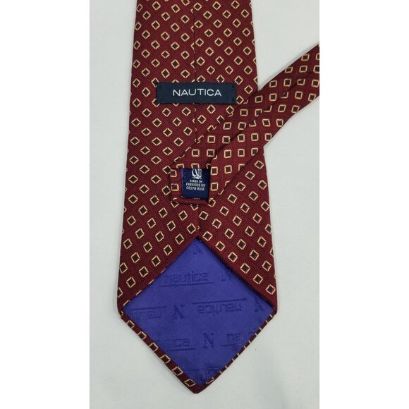 Nautica Mens Silk NeckTie Geometric Burgundy & Gold Pattern 58" Tie - Picture 4 of 8